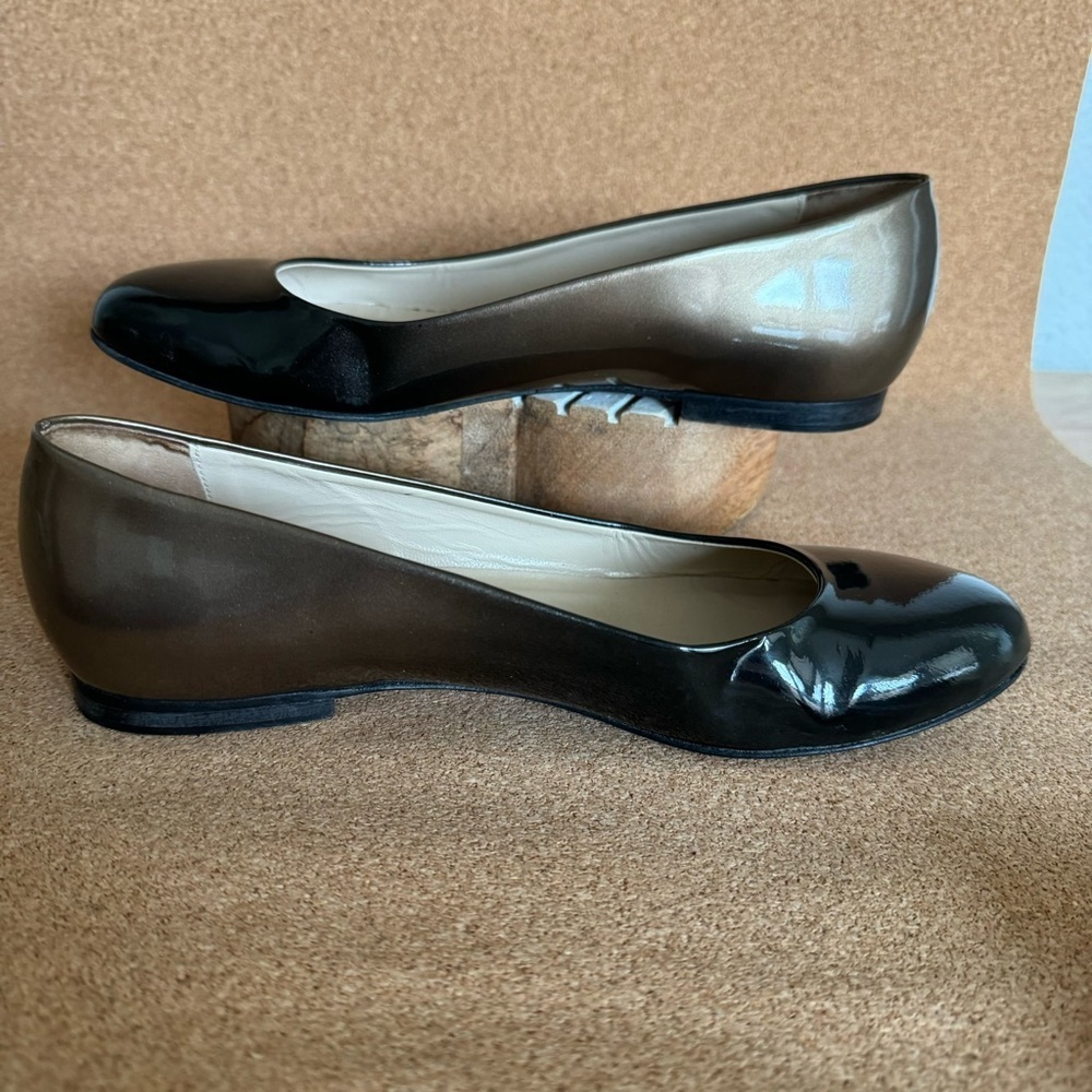 M. Gemi Black Gold Tan Ombré Patent leather Flats Size Eu 38 Us 7.5 - Picture 12 of 16